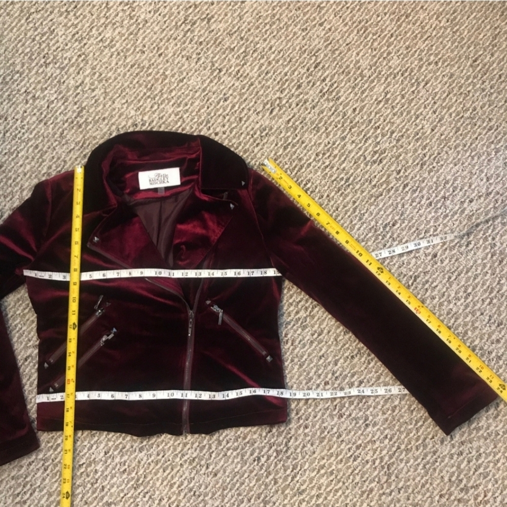 Badgley Mischka Burgundy Velvet Moto Jacket Small - Picture 4 of 12